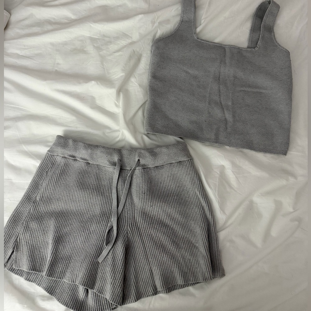 Abercrombie & Fitch Ribbed High Waist Knit Shorts in Light Gray